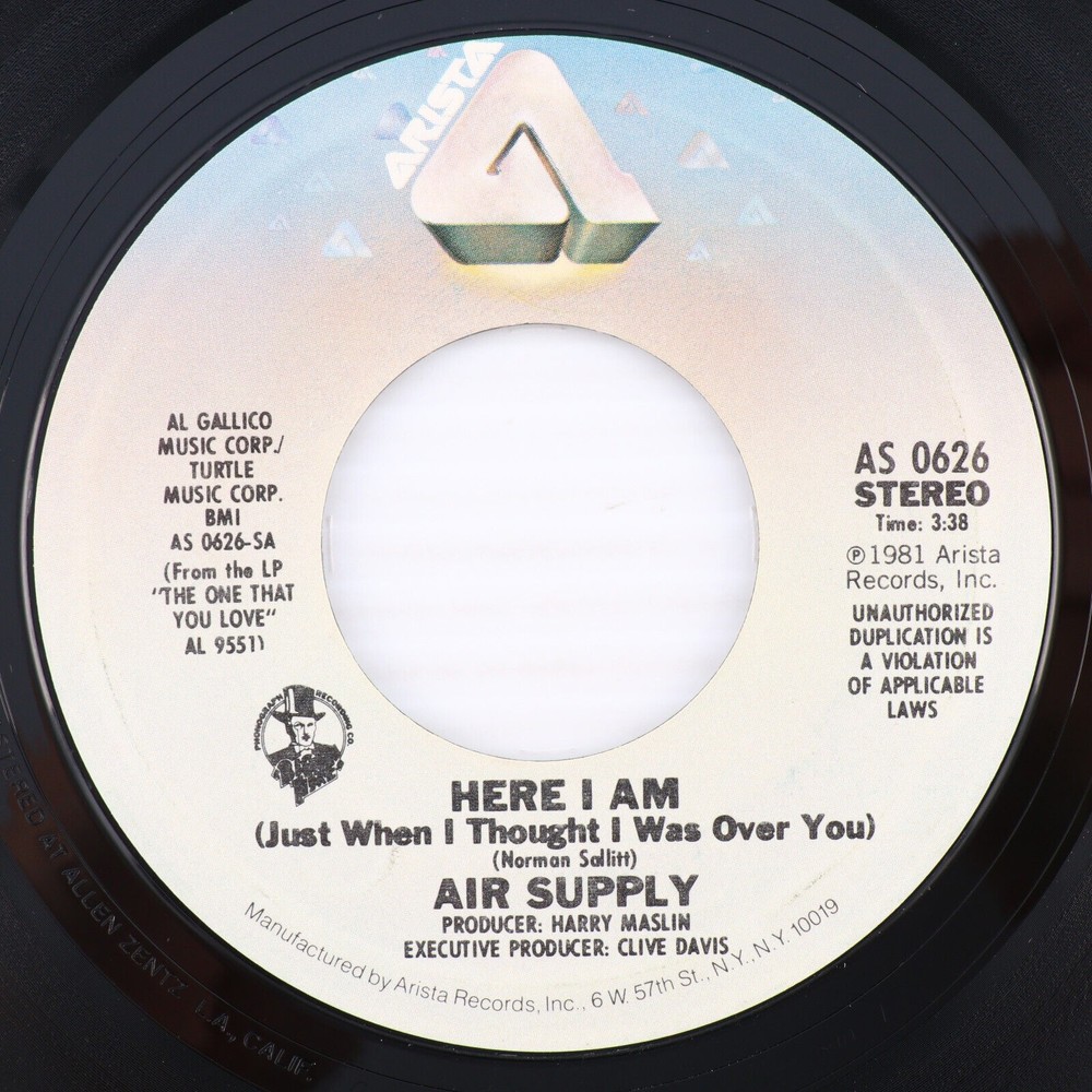 Air Supply,  Here I Am / Don't Turn Me Away 1981 45 rpm 7" Single Record AS 0626
